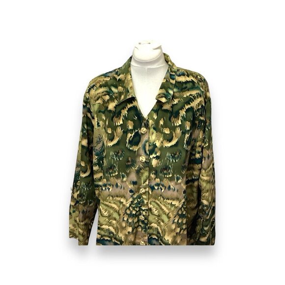 C.M. Shapes Vintage Women’s Long Sleeve Abstract Jungle Shacket 2X - Picture 2 of 7